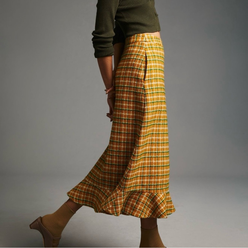 Anthropologie English Factory Yellow Plaid Skirt - Picture 2 of 9